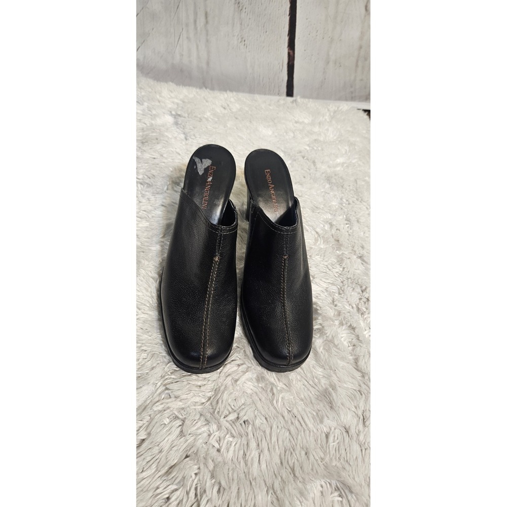 Enzo Angiolini 8.5 Black Leather Stitch Platform Mules Heel